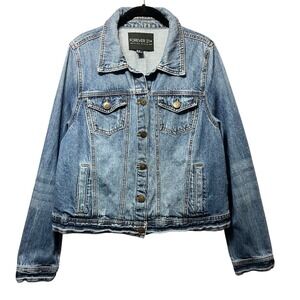 Forever 21+‎ Plus Size Denim Jacket Women's 2X Blue Distressed Jean Trucker